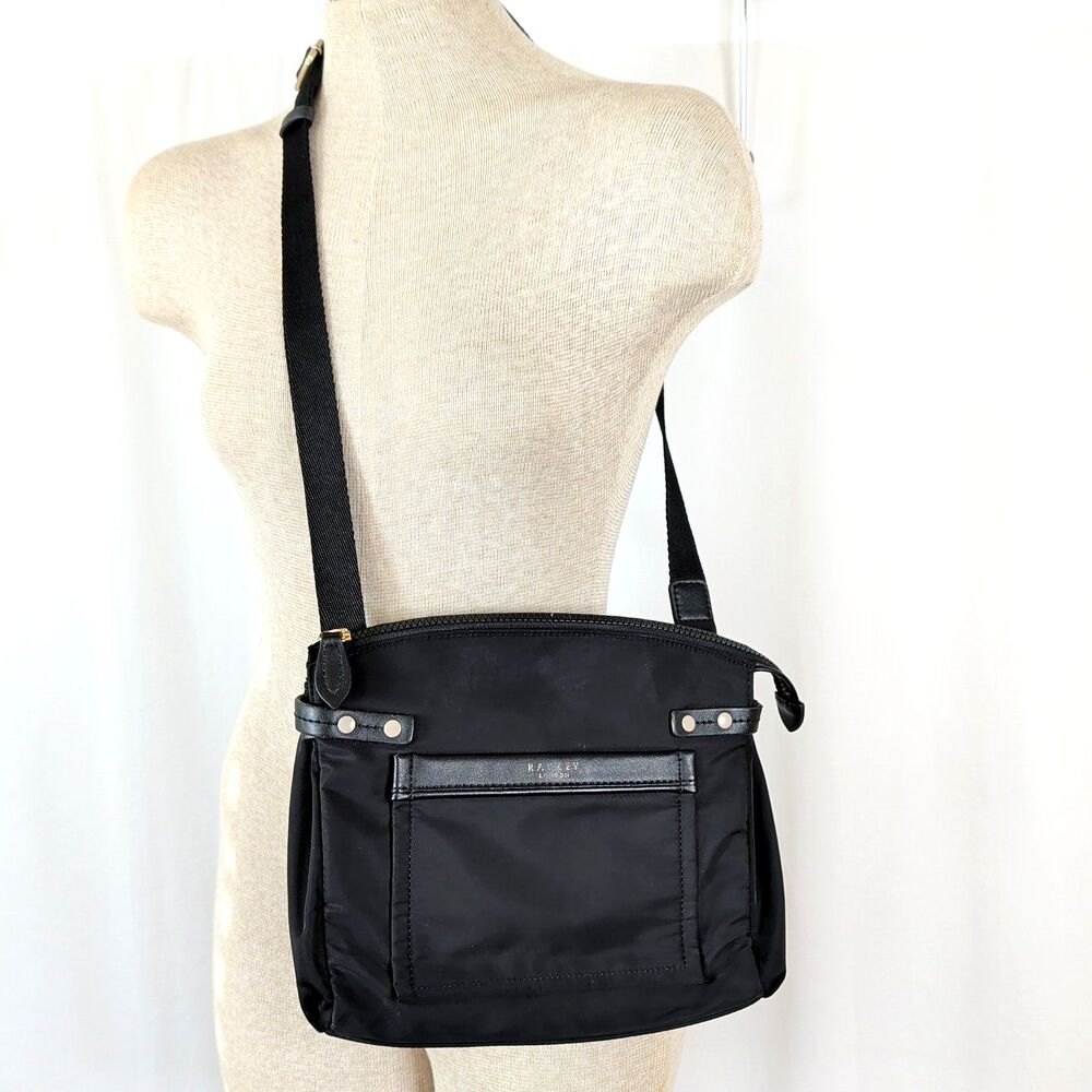 Radley London Black Nylon Leather Medium Crossbody Bag Nylon Strap 10 x 8